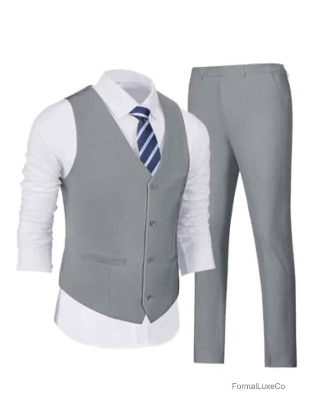 Men's 2-Piece Suit Set, Vest and Pants, V-Neck Slim Fit, Adjustable Back Belt,